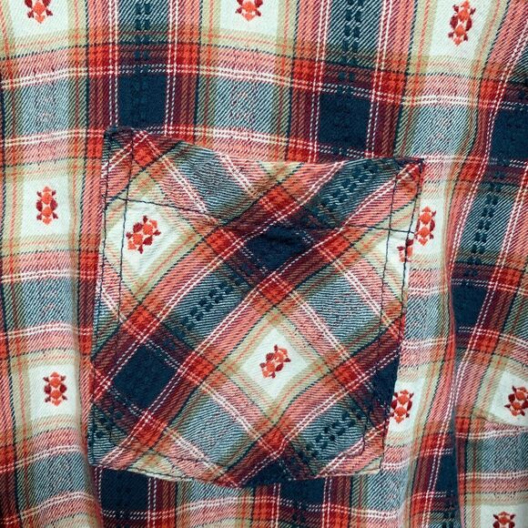 cb Women's Button-Up Shirt Size 1X Blue Red Multicolor Plaid Long-Sleeves Cotton - Picture 4 of 11